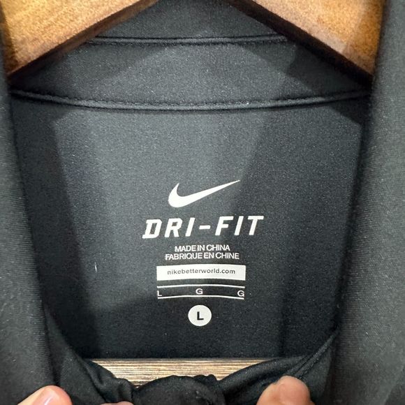 Nike womens shirt large black polo short sleeve swoosh dri fit athletic golf - Picture 2 of 6